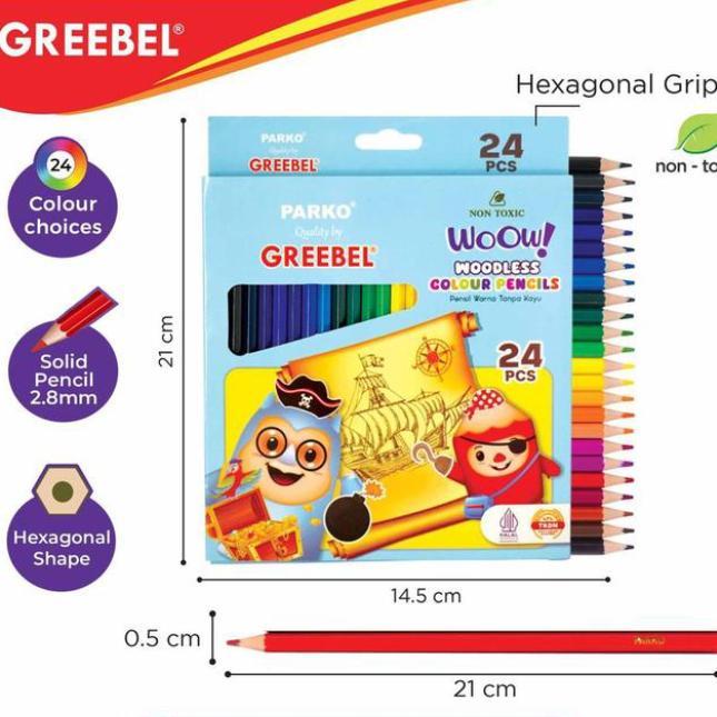 

Pensil Warna 24 Warna Parko By Greebel / Pensil Warna Woodless Parko By Greebell 24 Warna Tebal