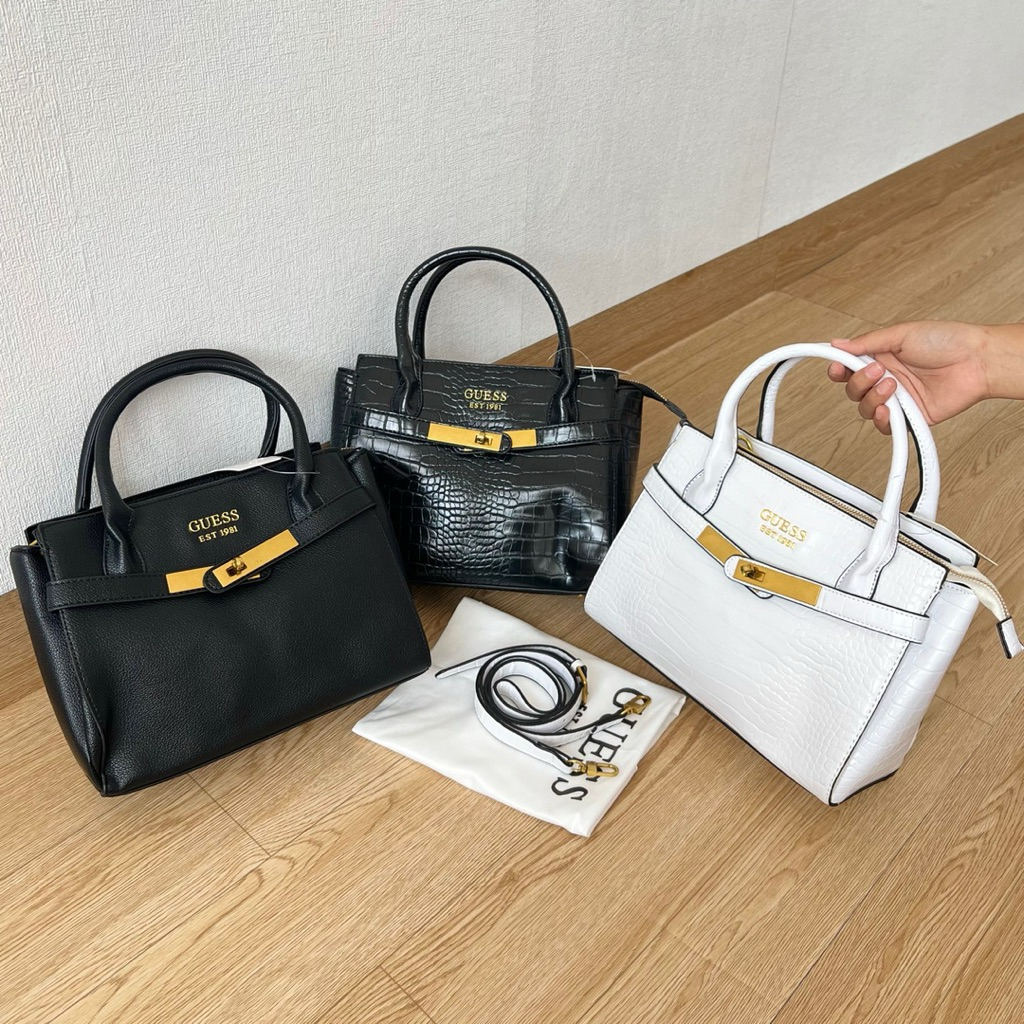 Tas Guess selempang jinjing hitam putih croco