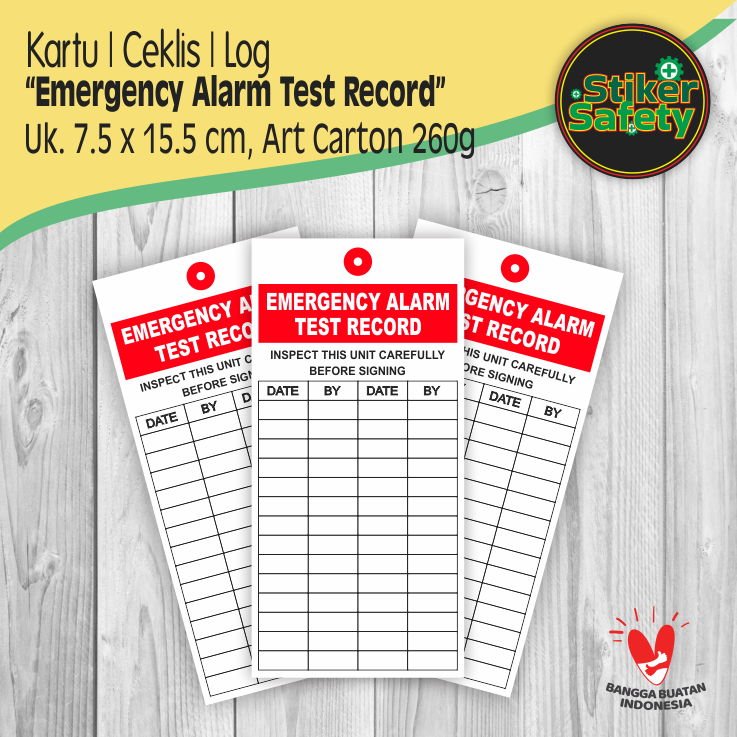 

Kartu Checklist Ceklis Log Emergency Alarm Test Record Card