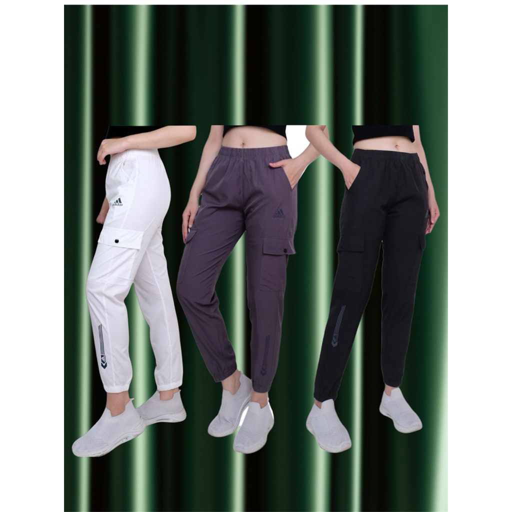 CELANA PANJANG JOGER CARGO TRAINING WANITA OLAHRAGA GYM MICRO PARASUT