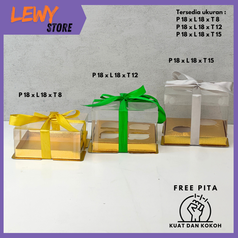 

Kotak Kue Box Mika Cake Box 22X22cm Box Puding Kotak Kue Mika Transparan PET Kotak Cupcake Toples Dus Hadiah Kotak Kado- Tutup Mika Transparan