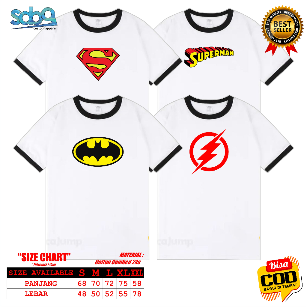 kaos baju ringer tees - kaos baju ringer series superman logo - kaos baju distro ringer tees marvel 