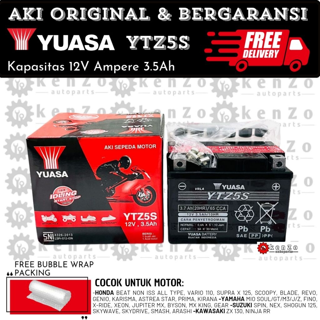 Aki Motor Yamaha Mio Soul Mio J Xeon Byson Vixion Original Yuasa YTZ5S