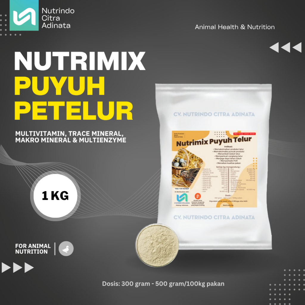 NUTRIMIX PUYUH TELUR - SUPPLEMENT PEMACU PRODUKSI TELUR BURUNG PUYUH - PREMIX BURUNG PUYUH 1KG