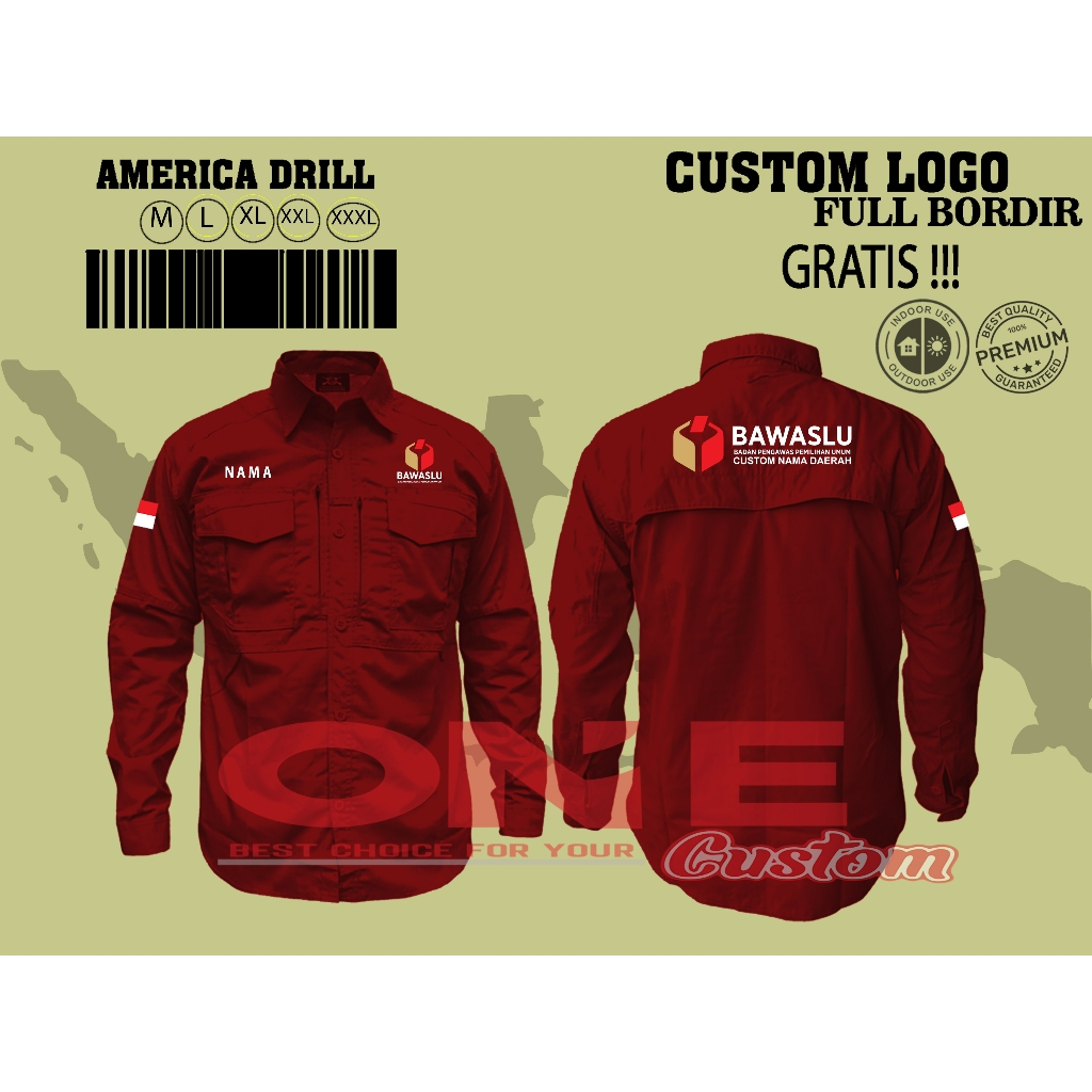 Kemeja Tactical M-Tac Bawaslu Full Bordir Bisa Custom Nama Daerah - Kemeja Lapangan Lengan Panjang B