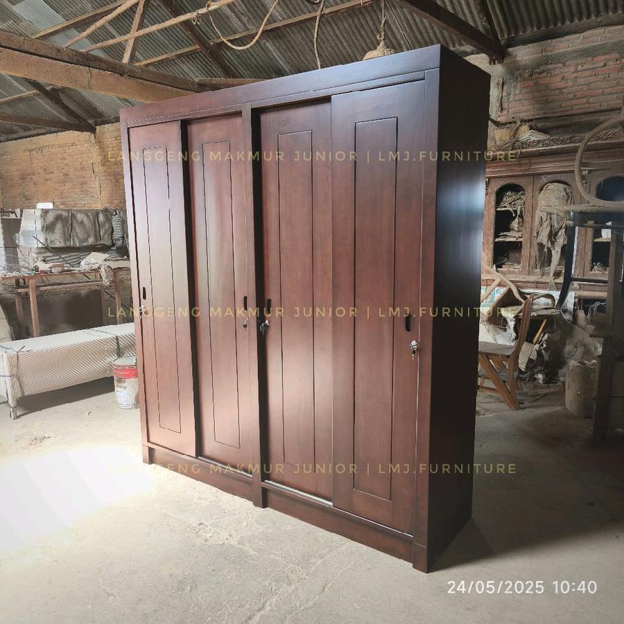 wardrobe lemari baju pakaian minimalis 4 pintu sliding 190cm jati jepara