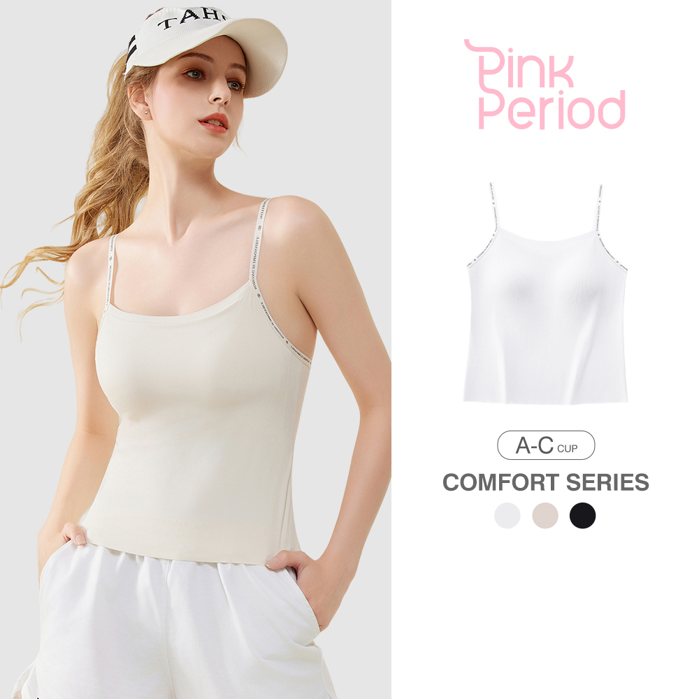 Pink Period Tank Top Bra With Cup Basic Wanita Panjang Tanktop Tali Spaghetti Premium-Tanpa Harus Me