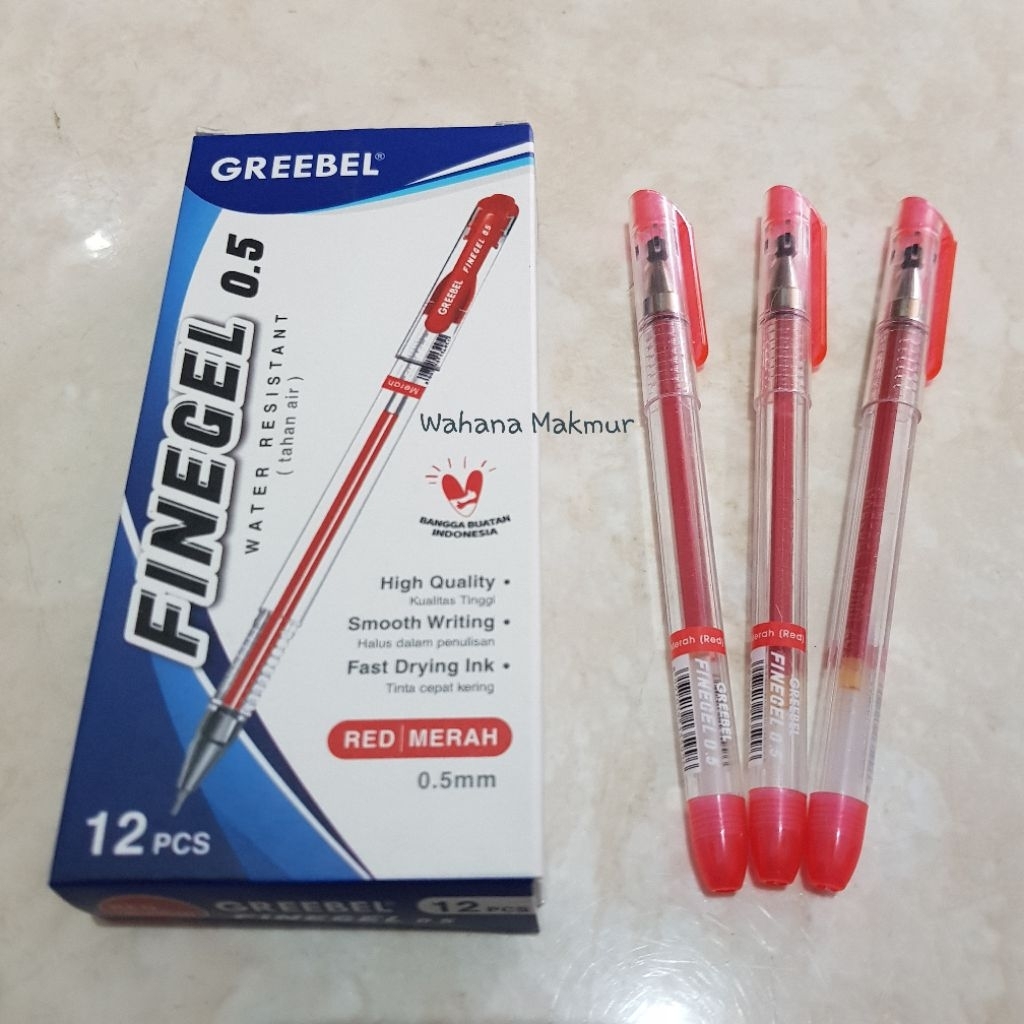

Pena tinta/ Pena fine gel Greebel 0.5 merah