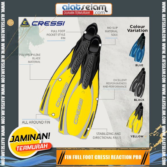 Fin Full Foot Cressi Reaction Pro – Championship Fin / Fin Scuba Diving / Kaki Katak Cressi Diving /
