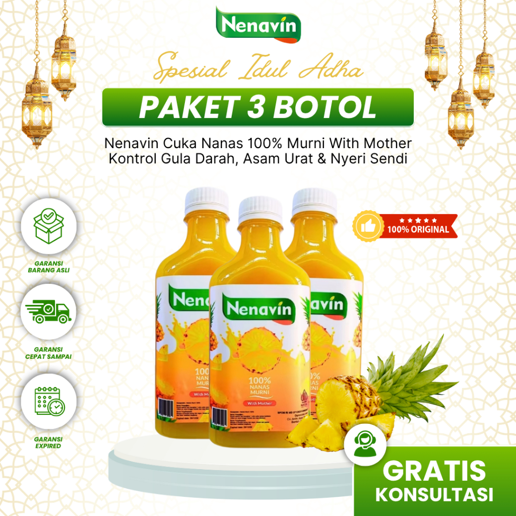 

[PAKET 3 BOTOL] Nenavin Cuka Nanas Asli - Fermentasi Alami untuk Menurunkan Gula Darah & Diet