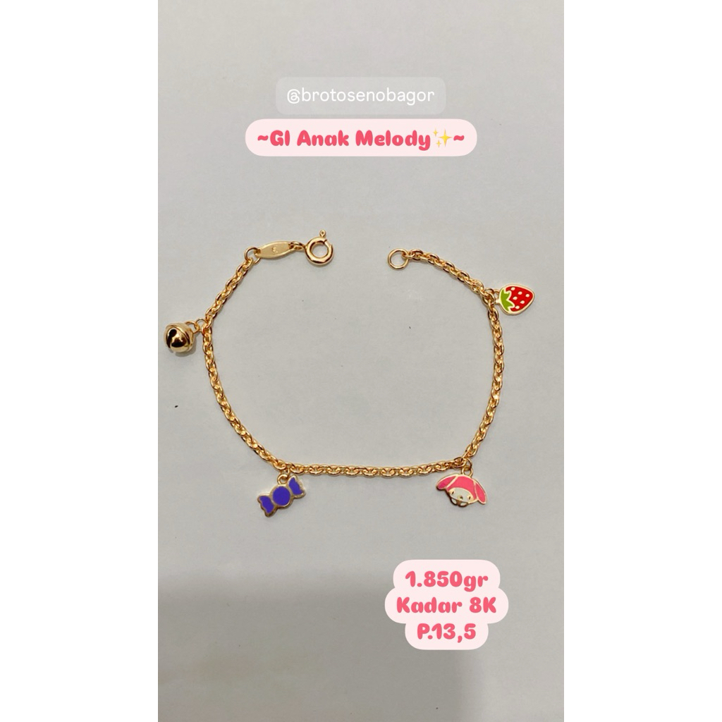 Gelang Emas Rante Anak Mainan Melody Kadar 8k
