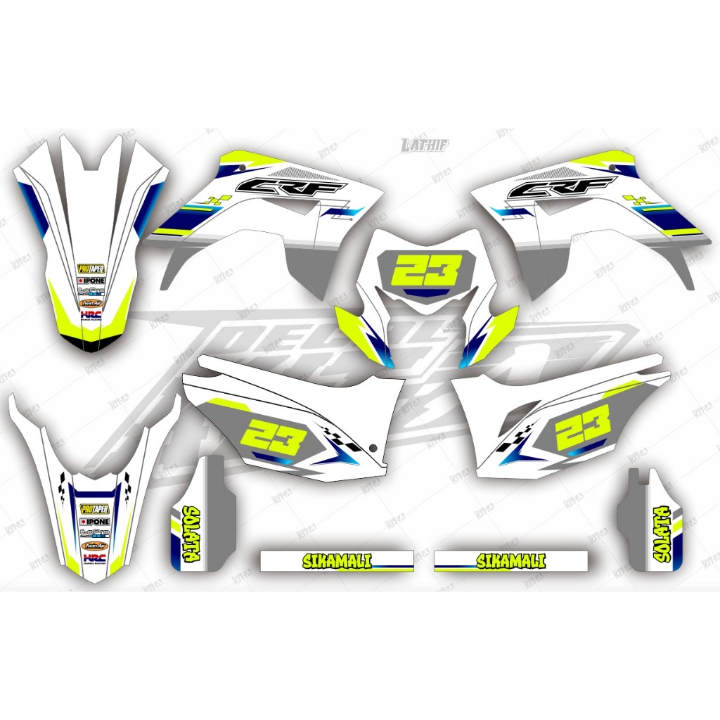 Decal Sticker - Stiker Dekal Honda CRF 150 L 049 MOTIF RACING PUTIH LIS KUNING STABILO