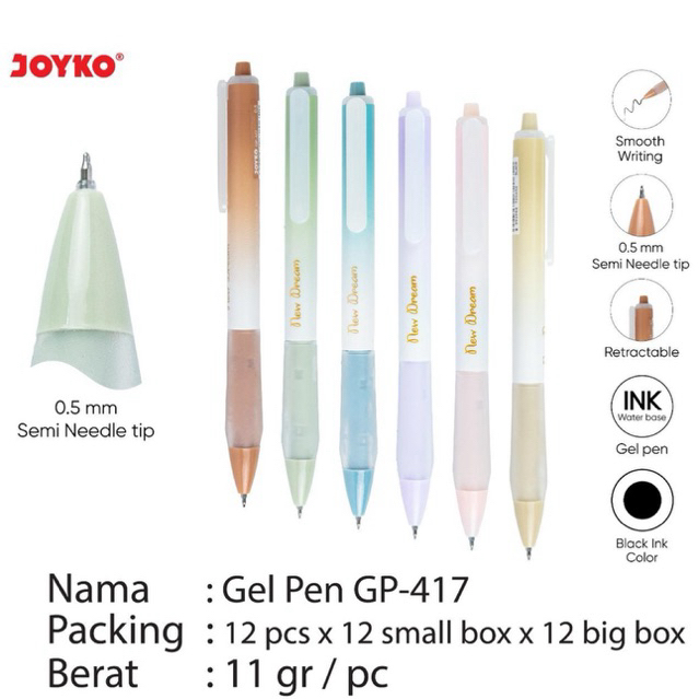 

( 1 pcs ) Joyko Pulpen Retractable Gel GP-417 0,5 mm / Gel Pen Cetrek GP417 / Bolpen GP 417 0.5mm