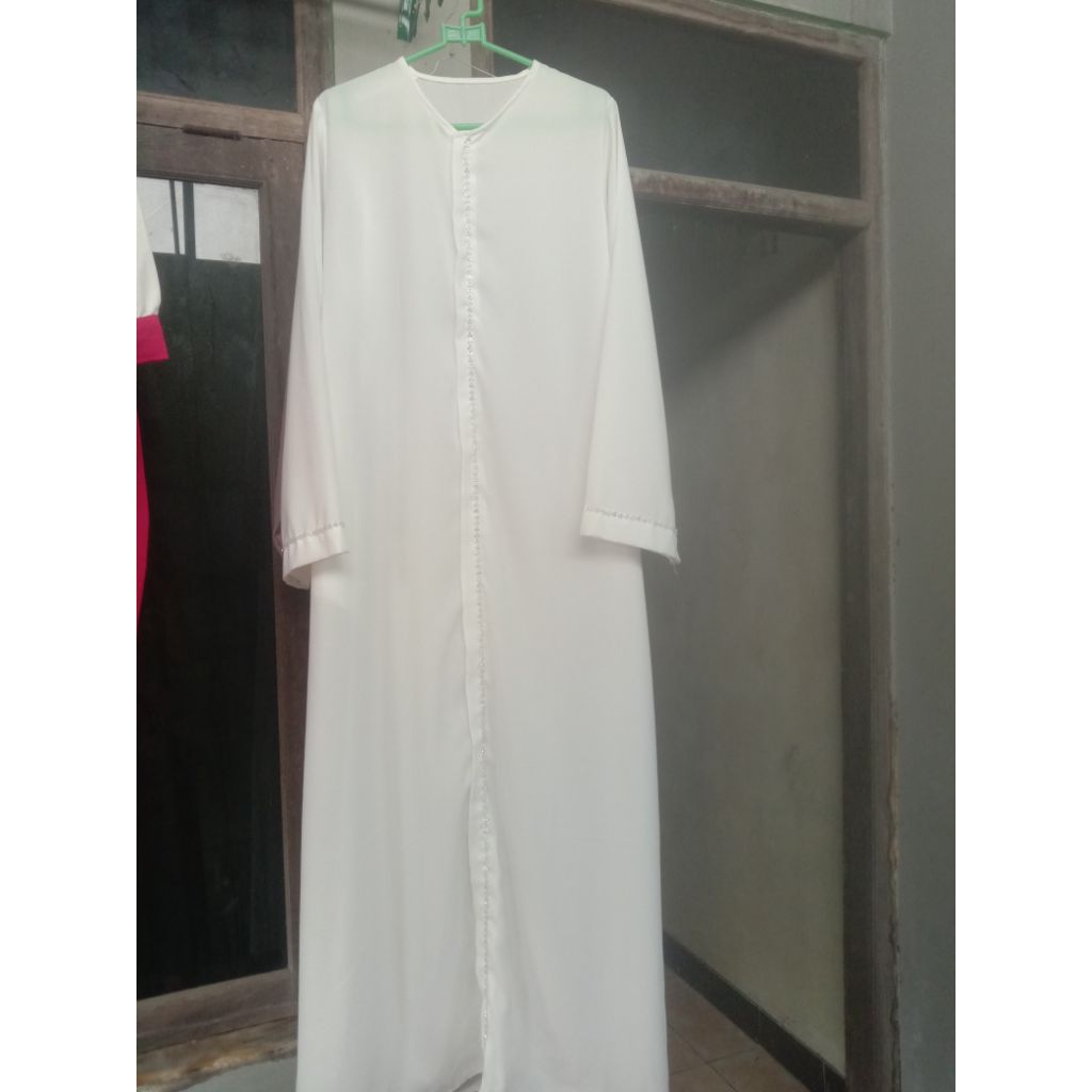 abaya putih, Swarovski mutiara 3rantai.fortaleza premium mewah.