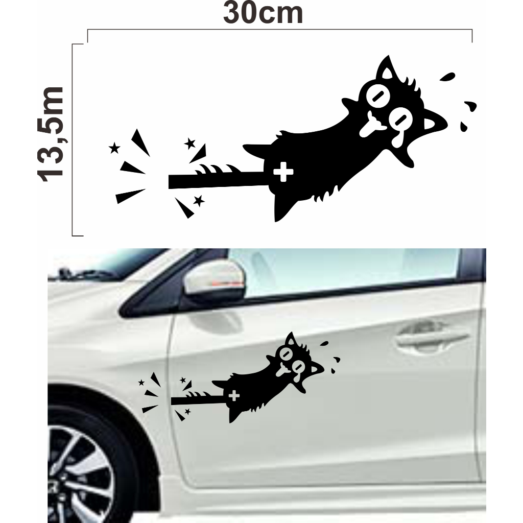Stiker cutting gambar kucing terjepit pintu mobil, sticker kucing terjepit