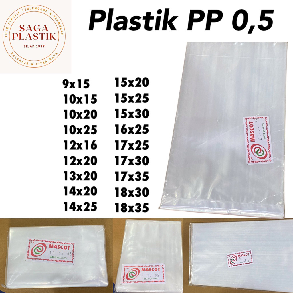 Plastik PP Bening Tebal 0,5 Ukuran 9x15 9x20 10x15 10x20 10x25 12x16 12x20 12x25 13x20 14x20 14x25 1
