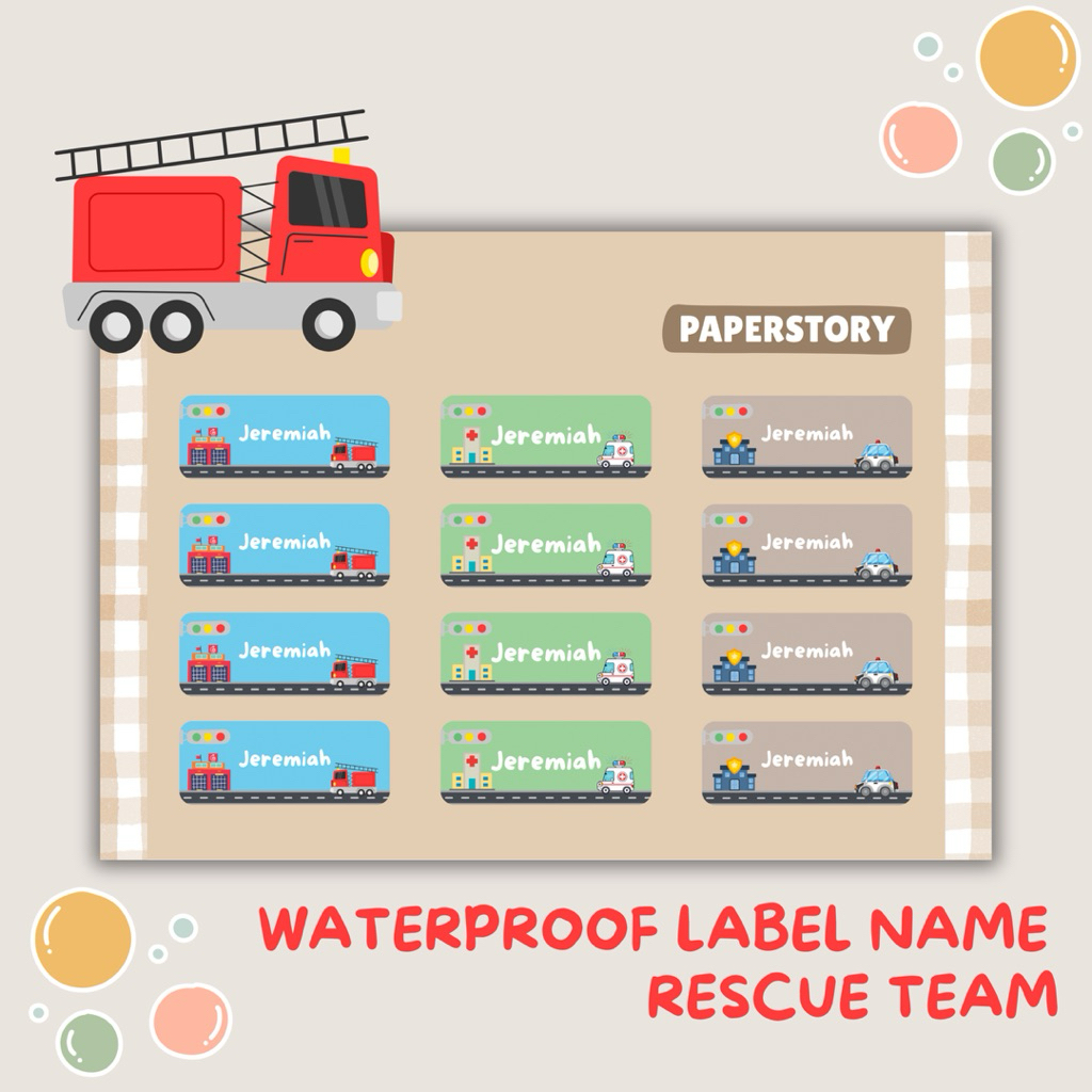 

Stiker Nama / Label Nama / Stiker Nama Anti Air / Label Nama Custom / Stiker Anak Rescue Team , Construction