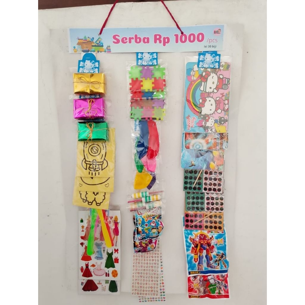 mainan anak rentengan serba 1000 isi 30 pcs+bonus 1pcs.