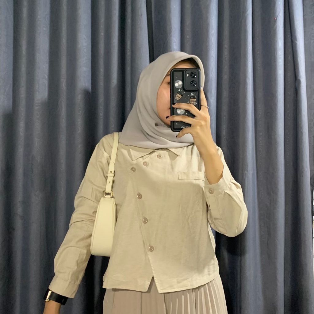 Kemeja Crop Linen ivone Top Kemeja Linen Crop Model simple Terbaru