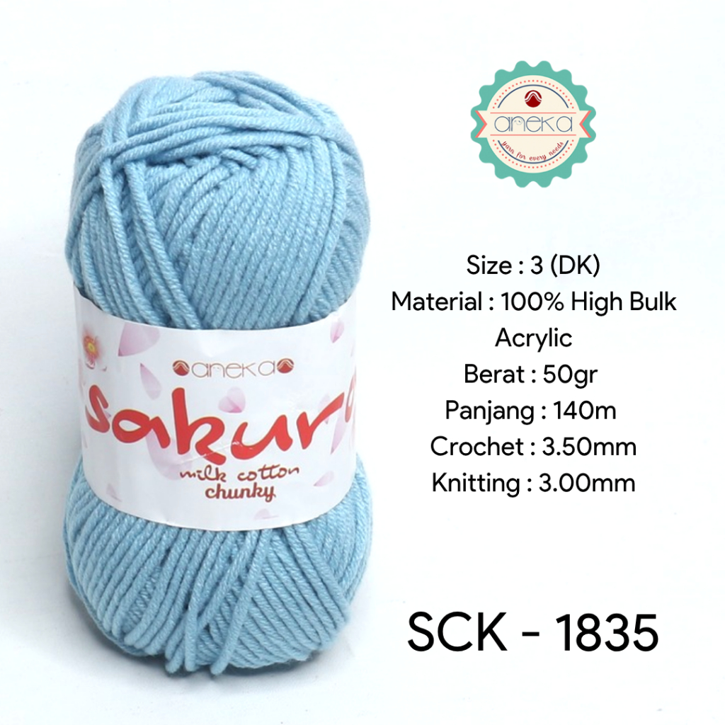 ANEKA - Benang Rajut Katun Susu Sakura Milk Cotton Chunky - 1835