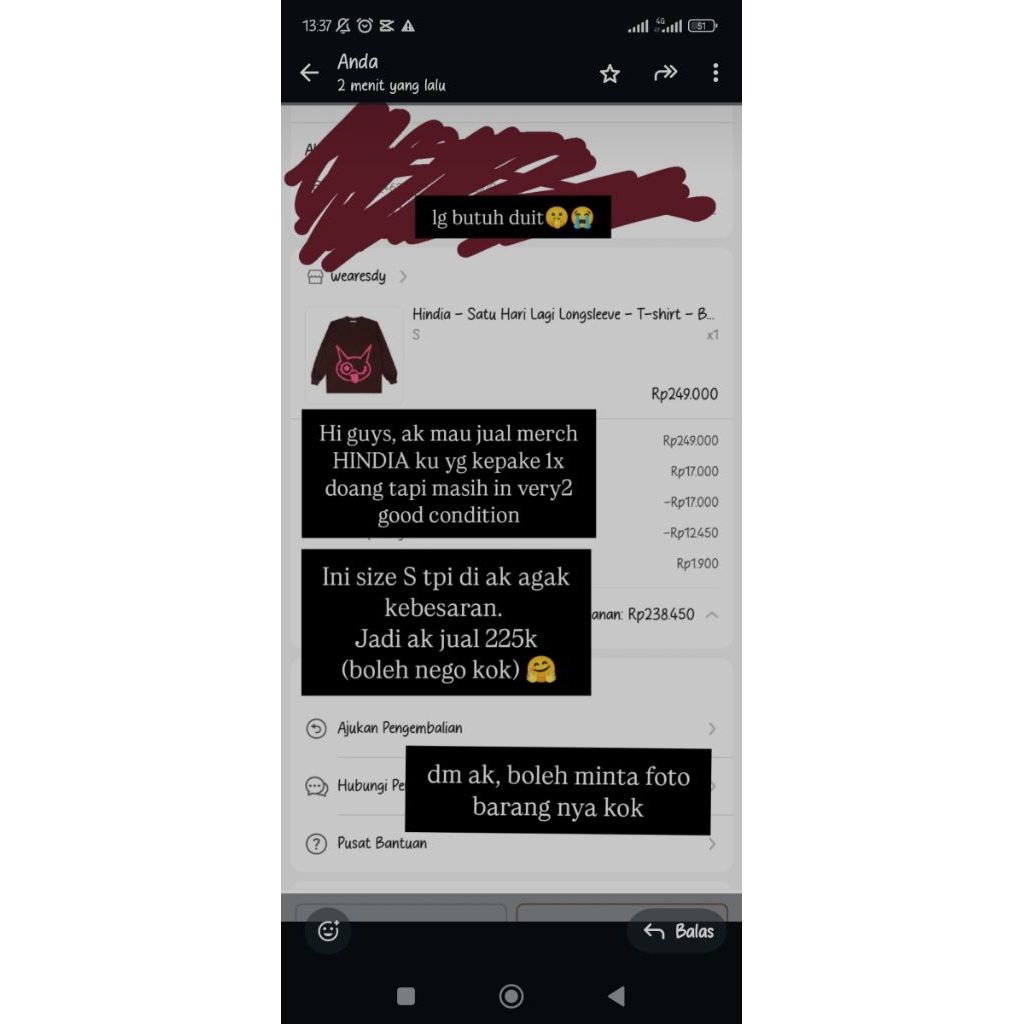 Ori WEARESDY Hindia Long Sleeves satu hari lagi uk S