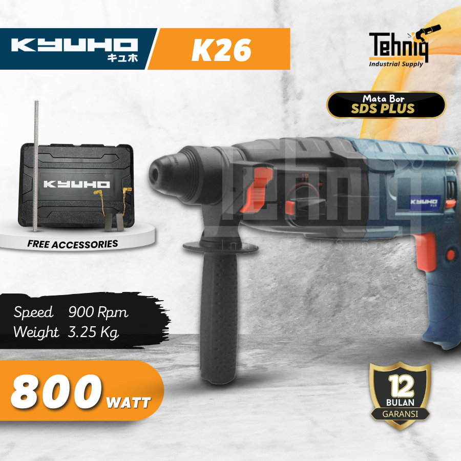 Kyuho K26 Mesin Bor Bobok Beton Besi Tembok Listrik Rotary Hammer Drill Electrik 3 Mode 26MM 800W