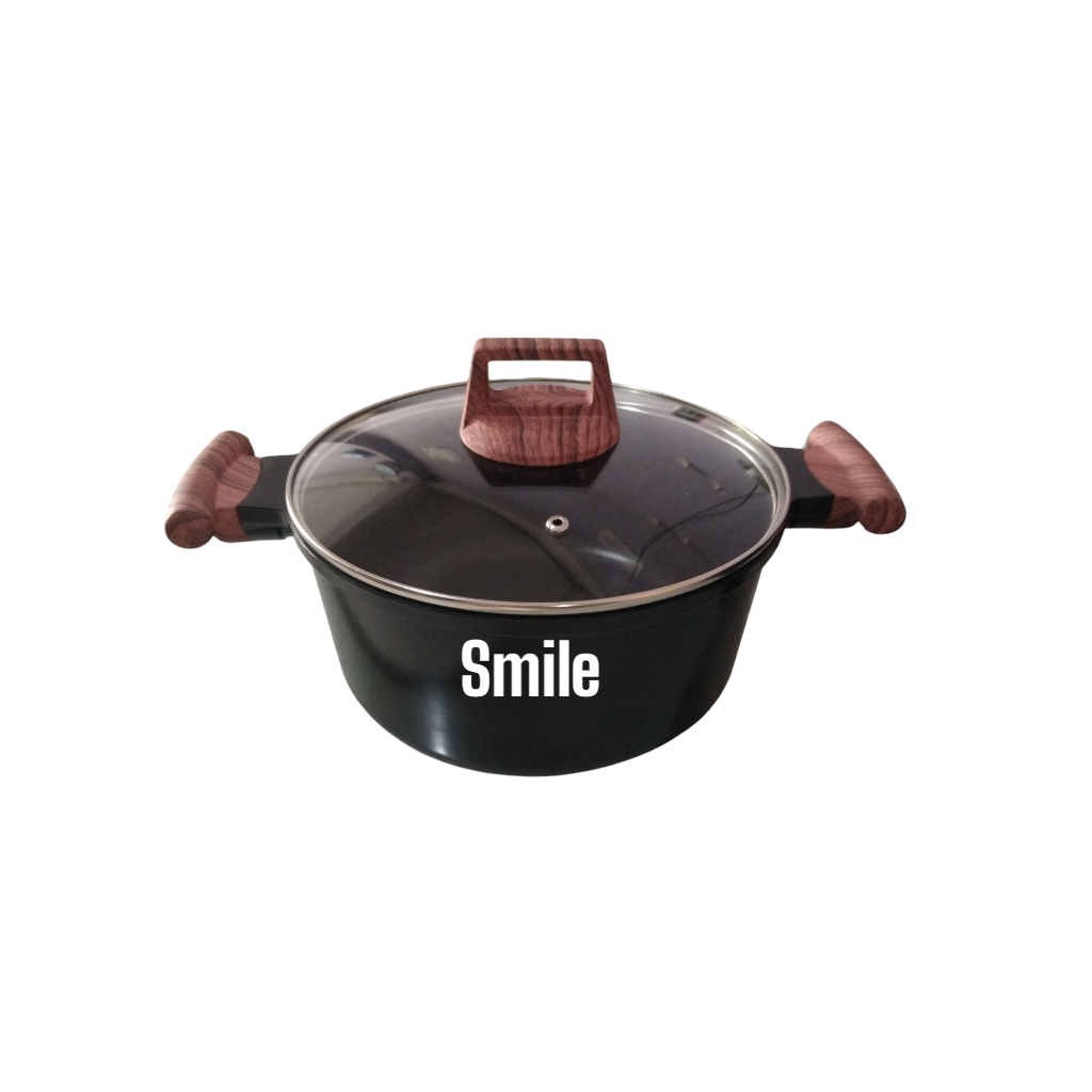 Supra Panci Sup  Granit Serbaguna Anti Lengket dengan Tutup Kaca Non Stick Casserole