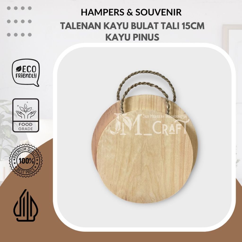 [JMCraft] Talenan Kayu Pinus Tali Rami (Mendong) Bulat 15cm / Media Lukis Kayu / Media Ukir Kayu / M