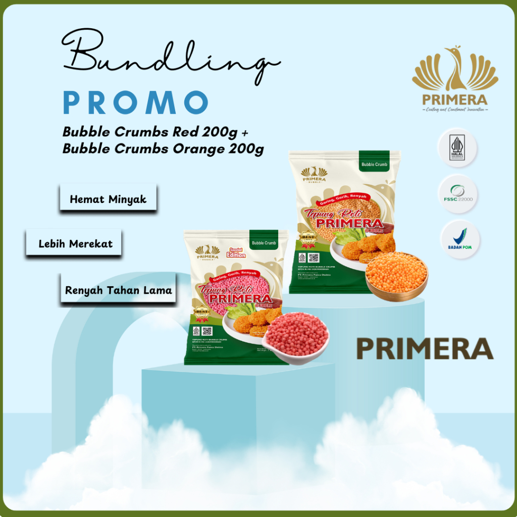 

PRIMERA - (Bundling Bubble) Tepung Bubble Crumbs Red 200g + Tepung Bubble Crumbs Orange 200g