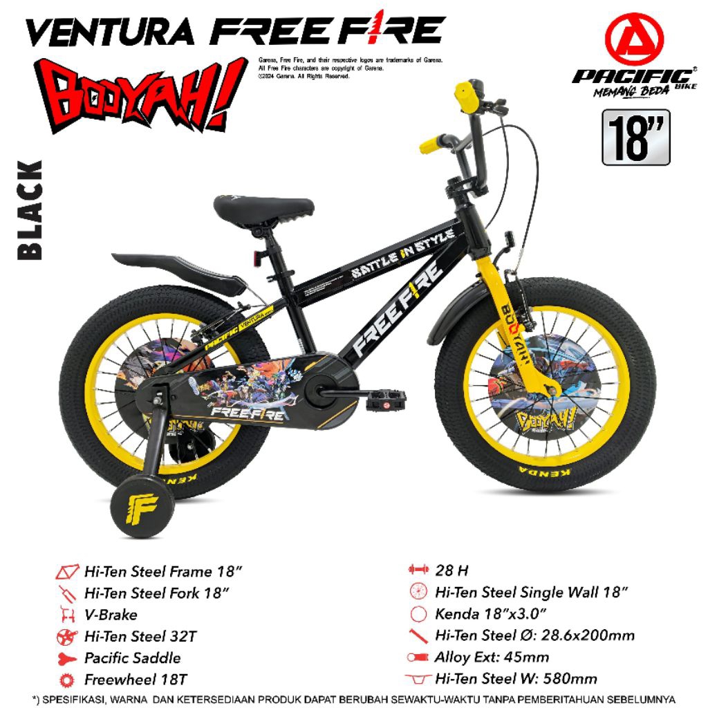 sepeda BMX anak pacific Ventura 3.0 ukuran 18 inci seri booyah freefire