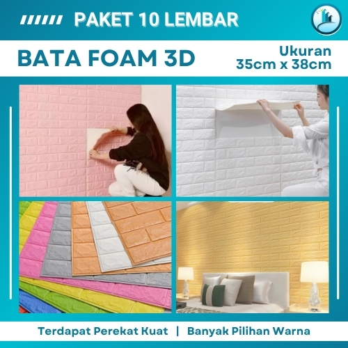 Wallfoam Wallpaper Dinding Foam Motif Batu Bata Polos Coklat Biru Walstiker Anti Air Ukuran 35x38
