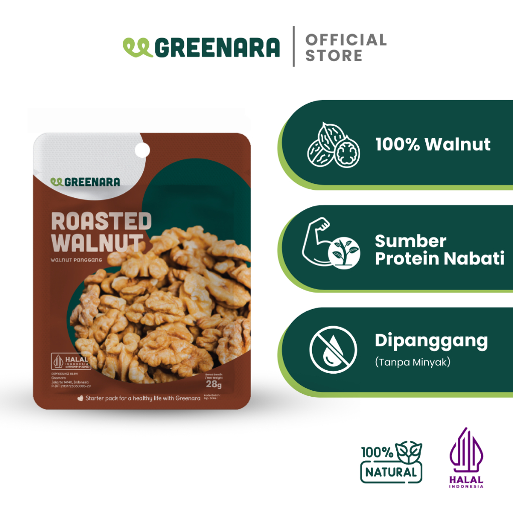 

Greenara One Serving Roasted Walnut 28gr / Snack Sehat / Kacang Walnut Panggang / Camilan Diet