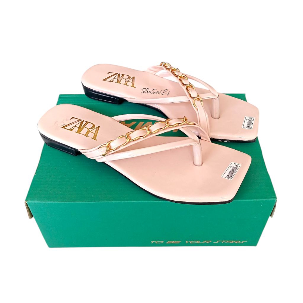 Sandal flat wanita selop zara premium sandal wanita teplek terbaru