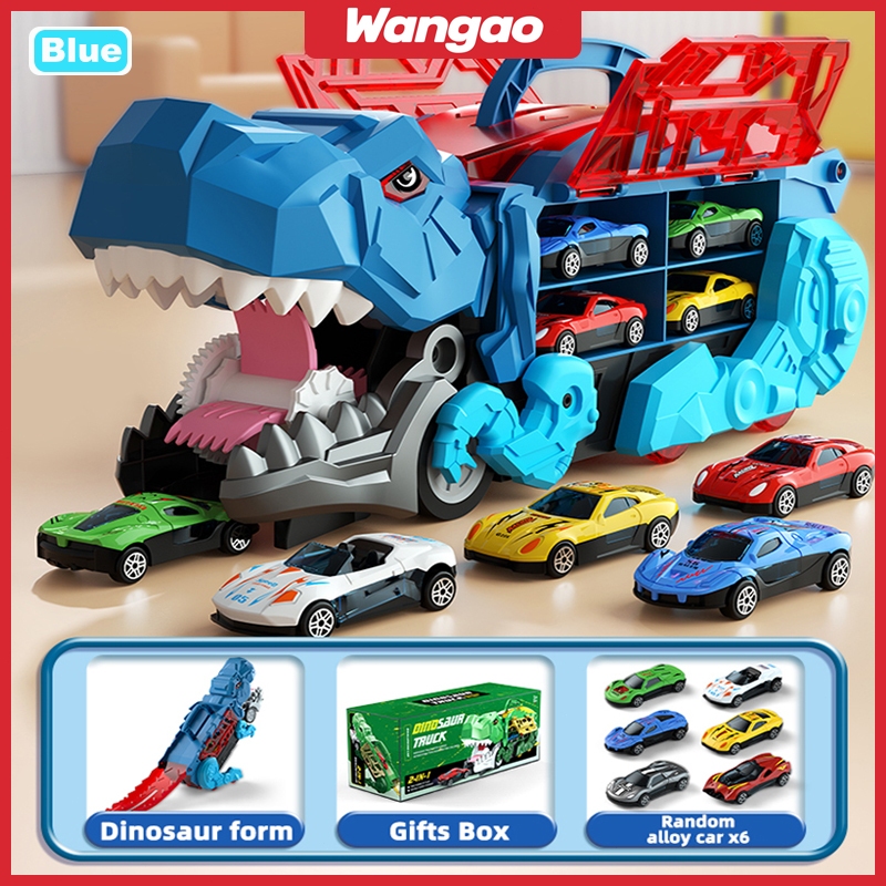 WANGAO [Free 6 Mobil] Mobil Truk Mainan Deformed Dinosaur Track Truck Mobil Dino Deformasi Mainan