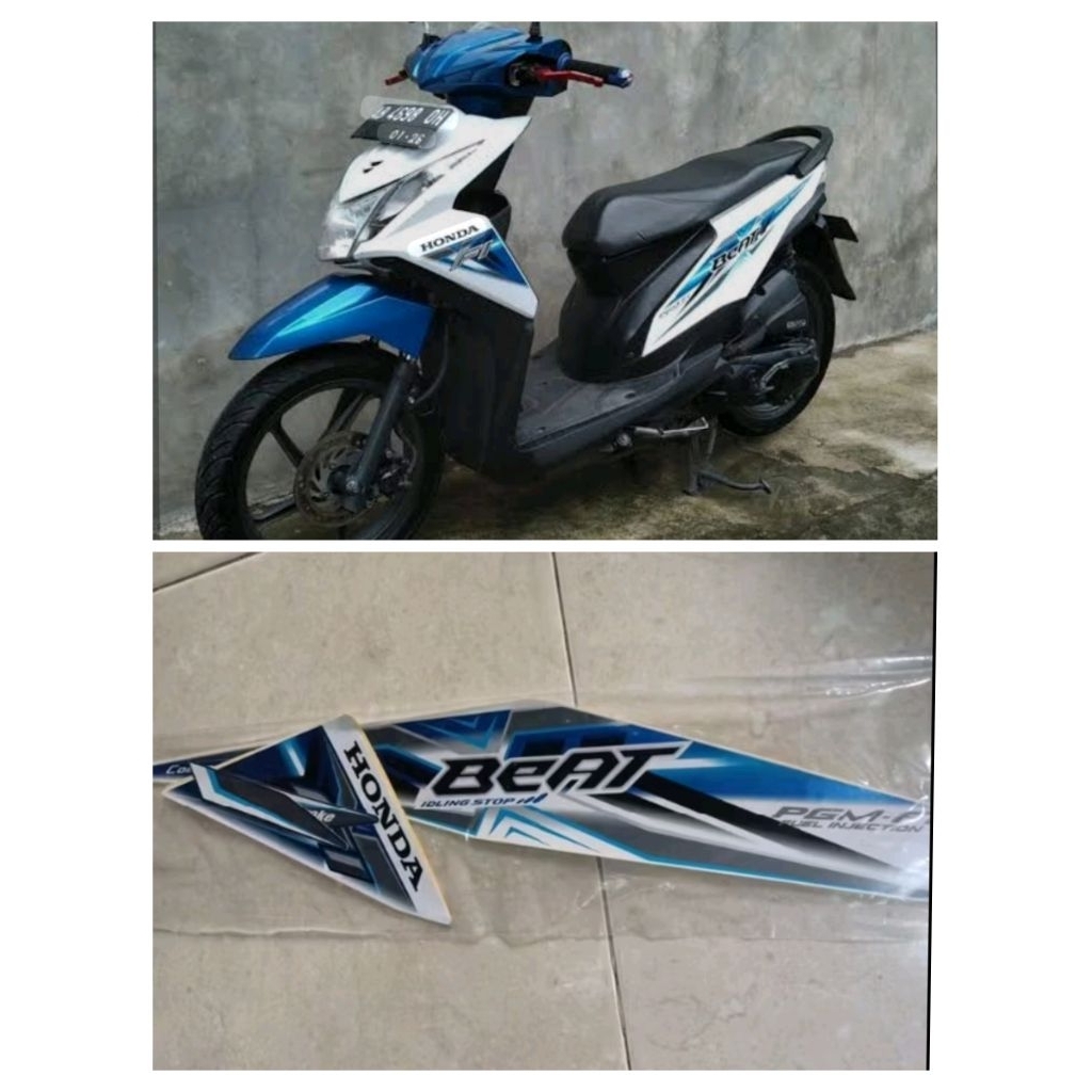 Striping stiker honda Beat tahun 2015 putih biru original