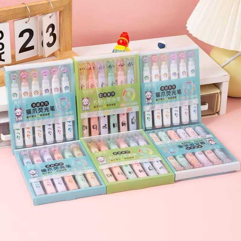 

[GOGO SHOP] Stabilo Set 6 Motif Telapak Kucing Warna Warni Fancy