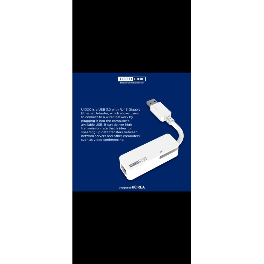 Totolink U1000 USB 3.0 to RJ45 Ethernet Adapter (preloved normal)