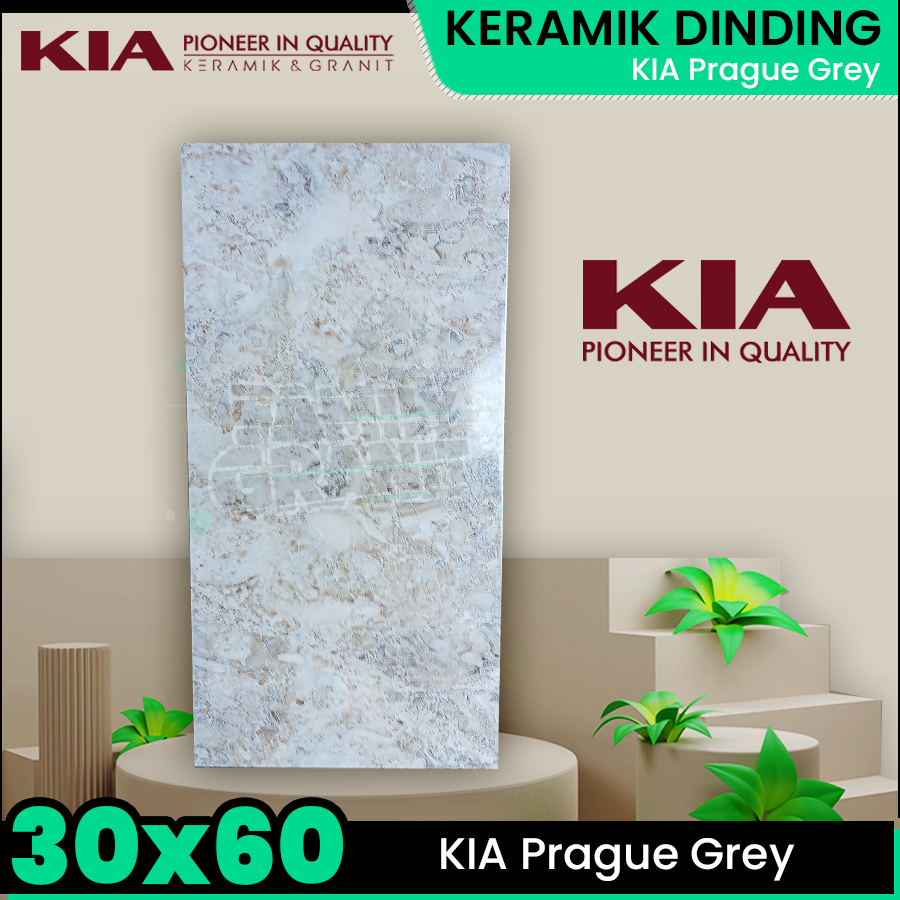 Keramik Dinding 30x60 KIA Prague Grey Motif Marmer Glossy