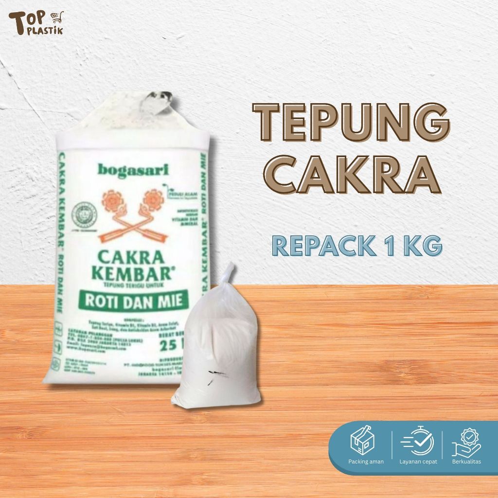 

Tepung Cakra Repack 1kg / tepung protein tinggi bogasari