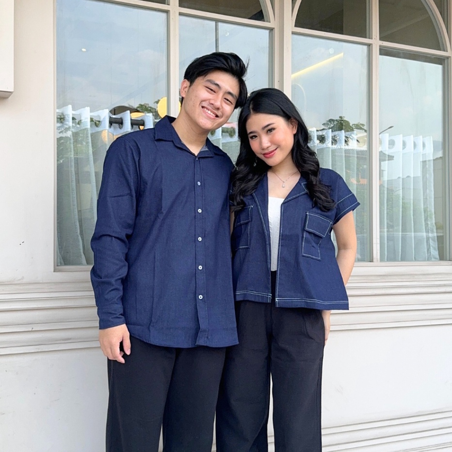 Couple Project  Denim Couple Set Baju Pasangan Kemeja dan Vest Denim  Terbaru
