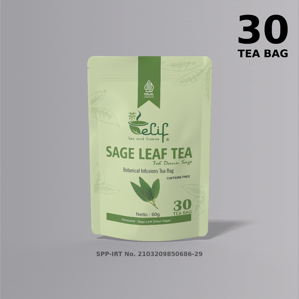 

ELIF TEA AND TISANE Sage Tea : Pure Organic Sage Leaf Tea 30 Tea Bag