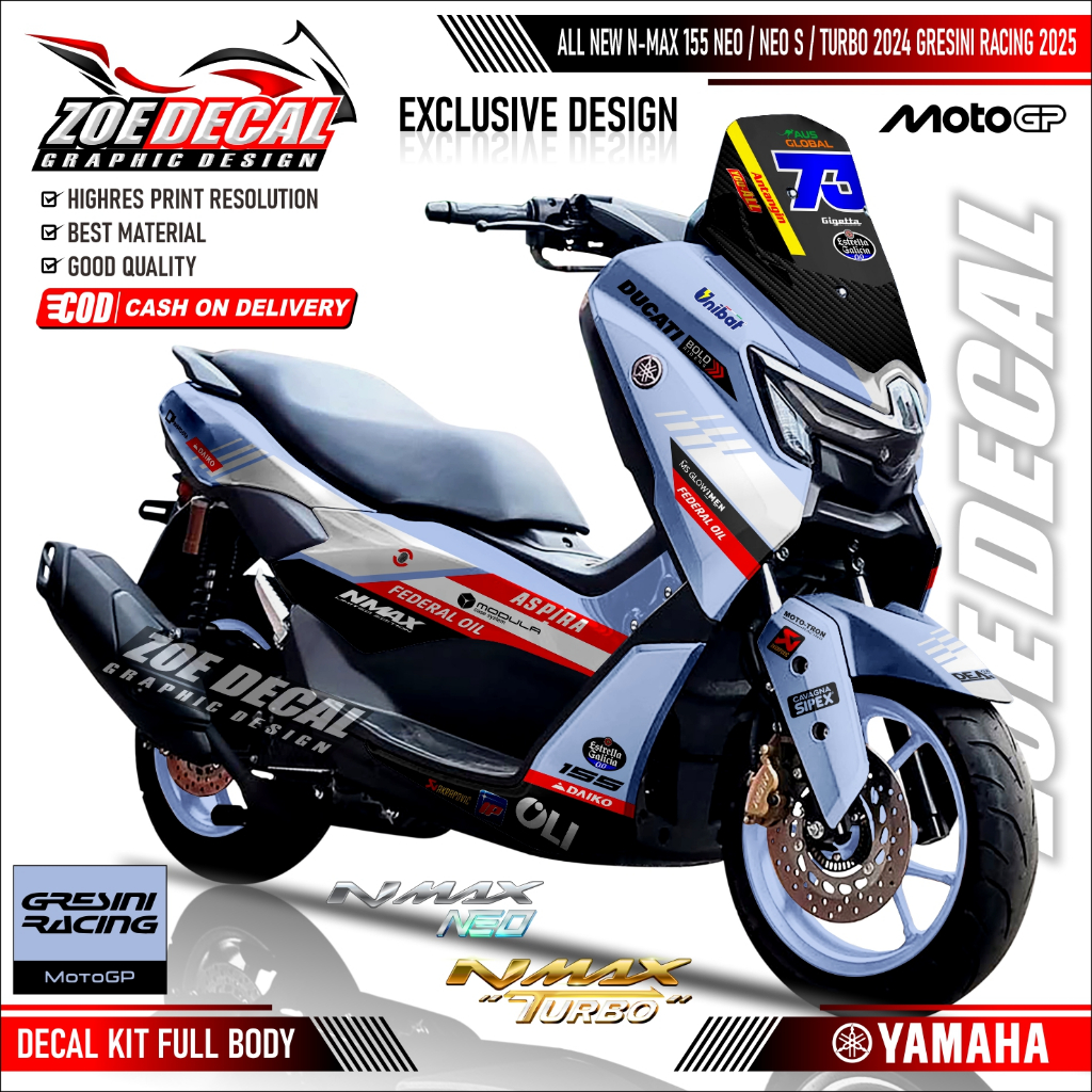 Terbaru Decal Stiker Full Body Yamaha All New NMAX TURBO / NEO / NEO S Motif / Livery GRESINI RACING