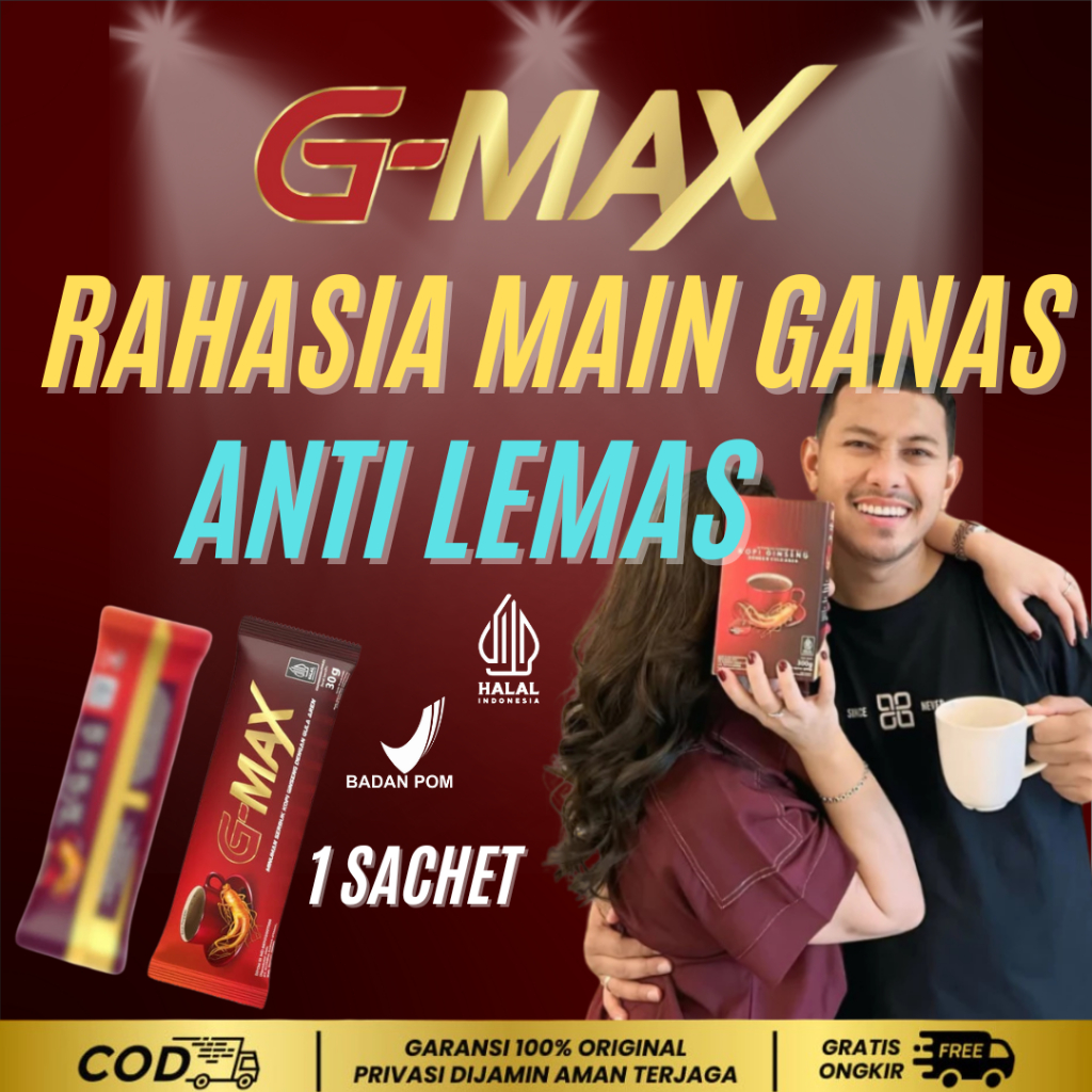 

G-max Kopi Gingseng Penambah Stamina Pria Kuat Tahan Lama Sampai Pagi 1 Sachet @30Gram Bpom