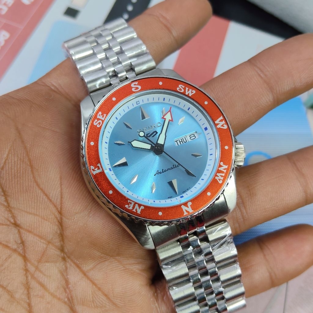 Seiko 5 One Pice Jubile ice Blue Dial, Jam Tangan Pria Automatic Original
