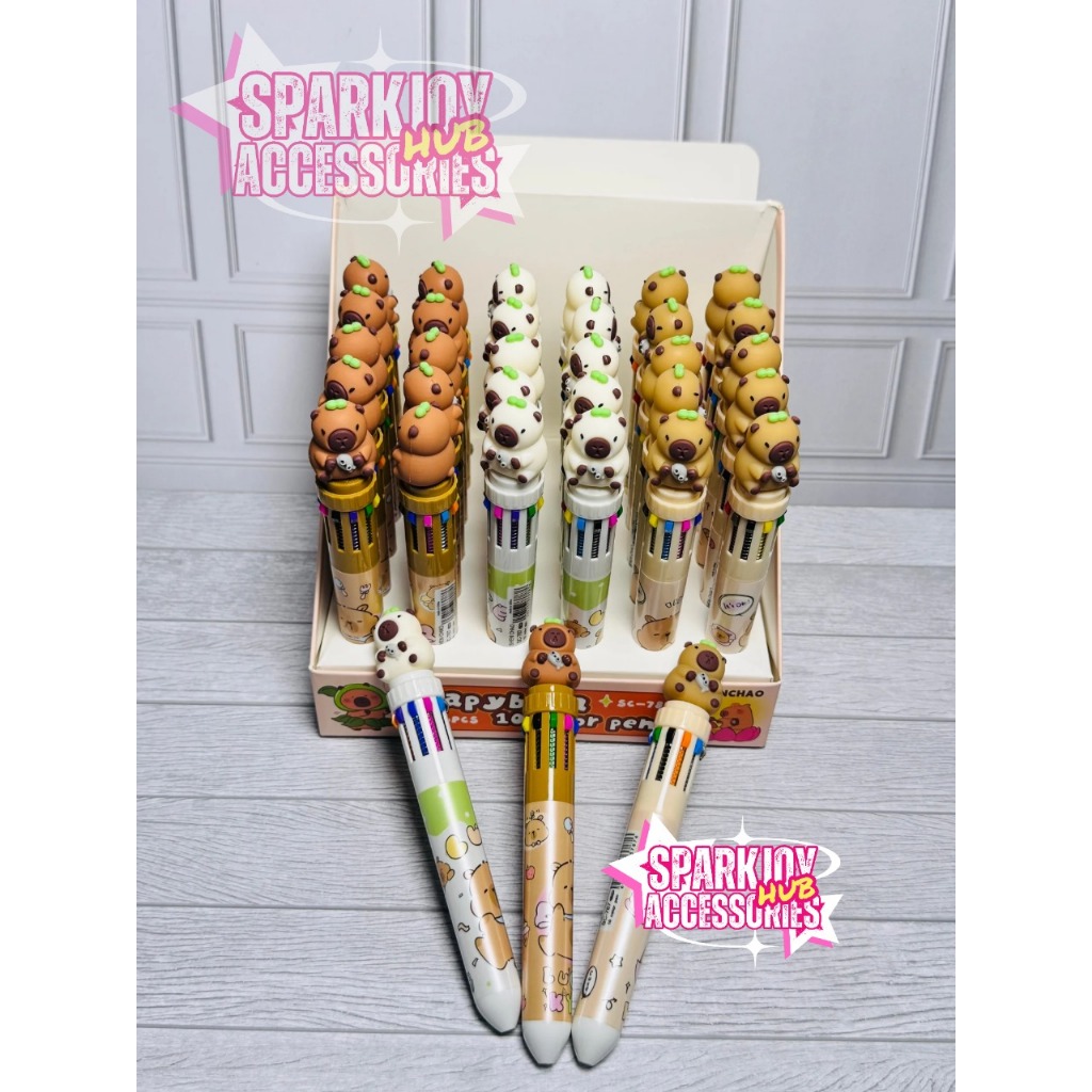 

[ PREMIUM ] Pulpen 3D Karakter Capybara Lucu Isi 10 Warna, Import China - Model Tekan Multicolor