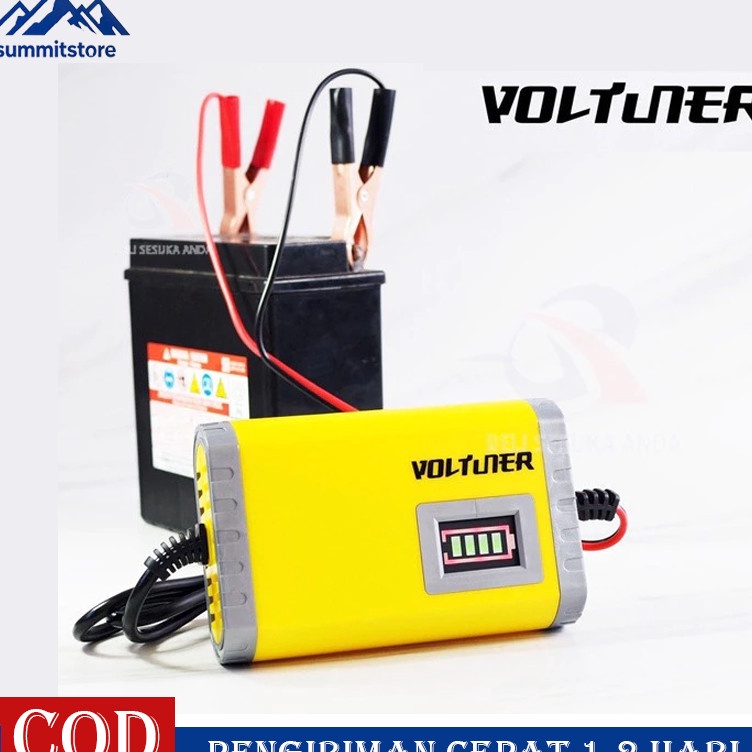 Charger Aki Motor LED Automatic Car Motorcycle Battery Charger 12V Ampere Portable Otomatis VOLTUNER