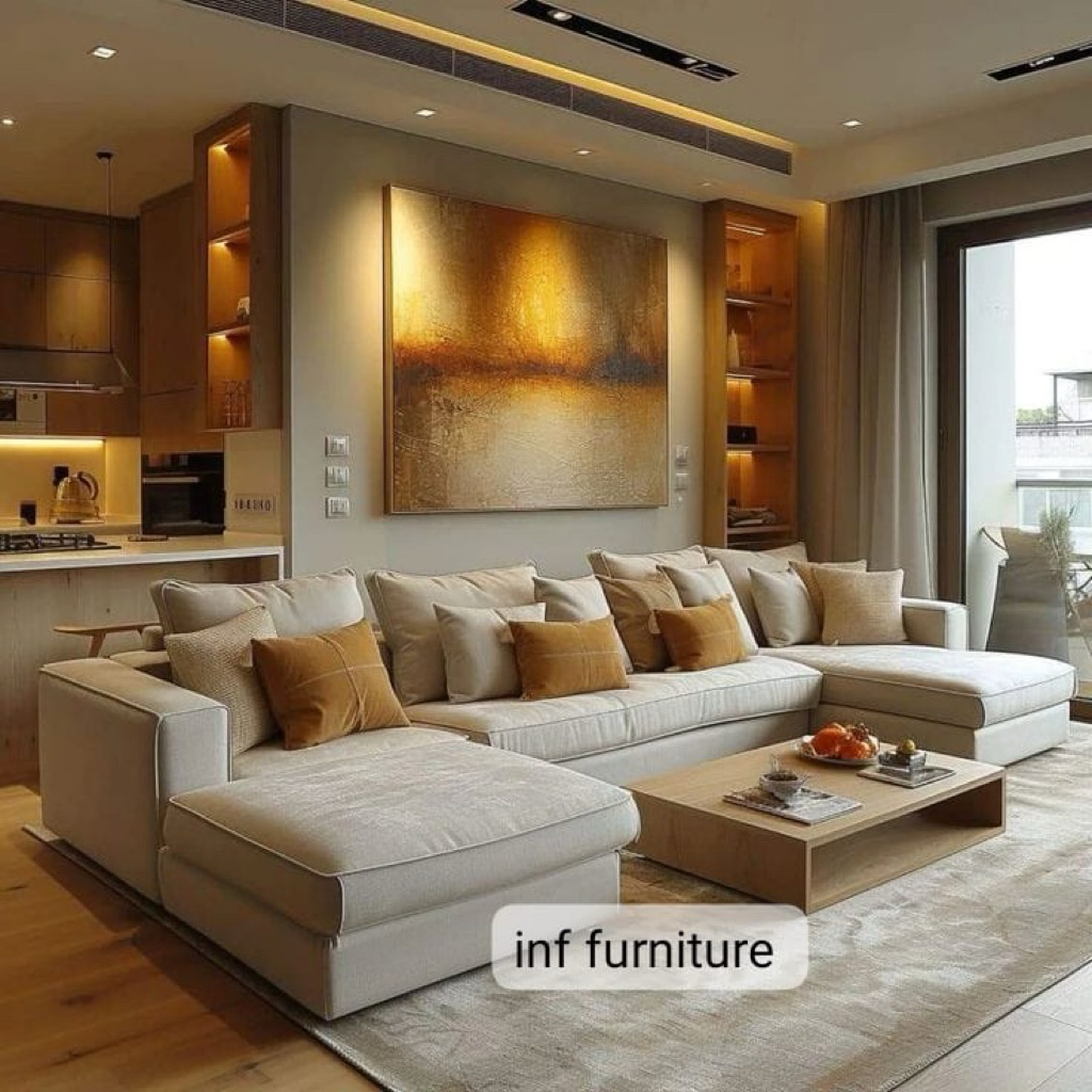 sofa L sofa premium L mewah bahan kain bludru sofa keluarga