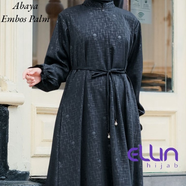 KODE R74D Ellin Hijab Abaya Wanita Emboss Palm Busui Friendly
