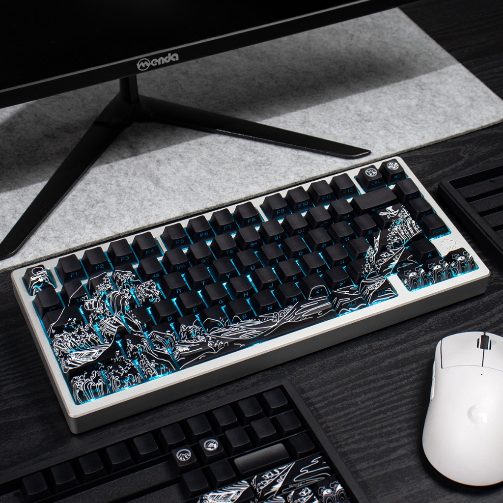 Keycaps PBT Double Shot OEM Profile Ukiyo Black Shine Through Front Side