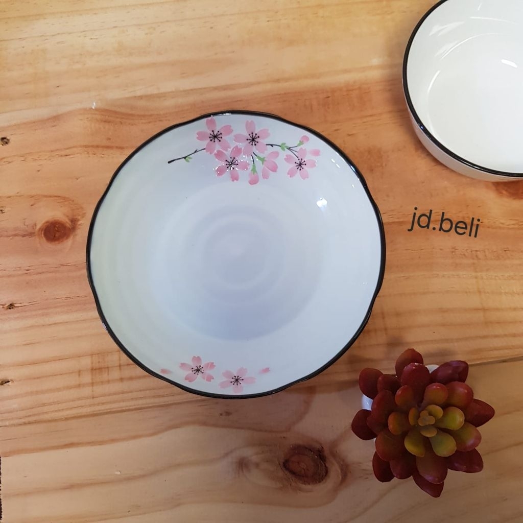 Piring ulir pink hijau 7"st moritz/Piring makan/Piring motif bunga sakura/Piring cantik/Piring keram